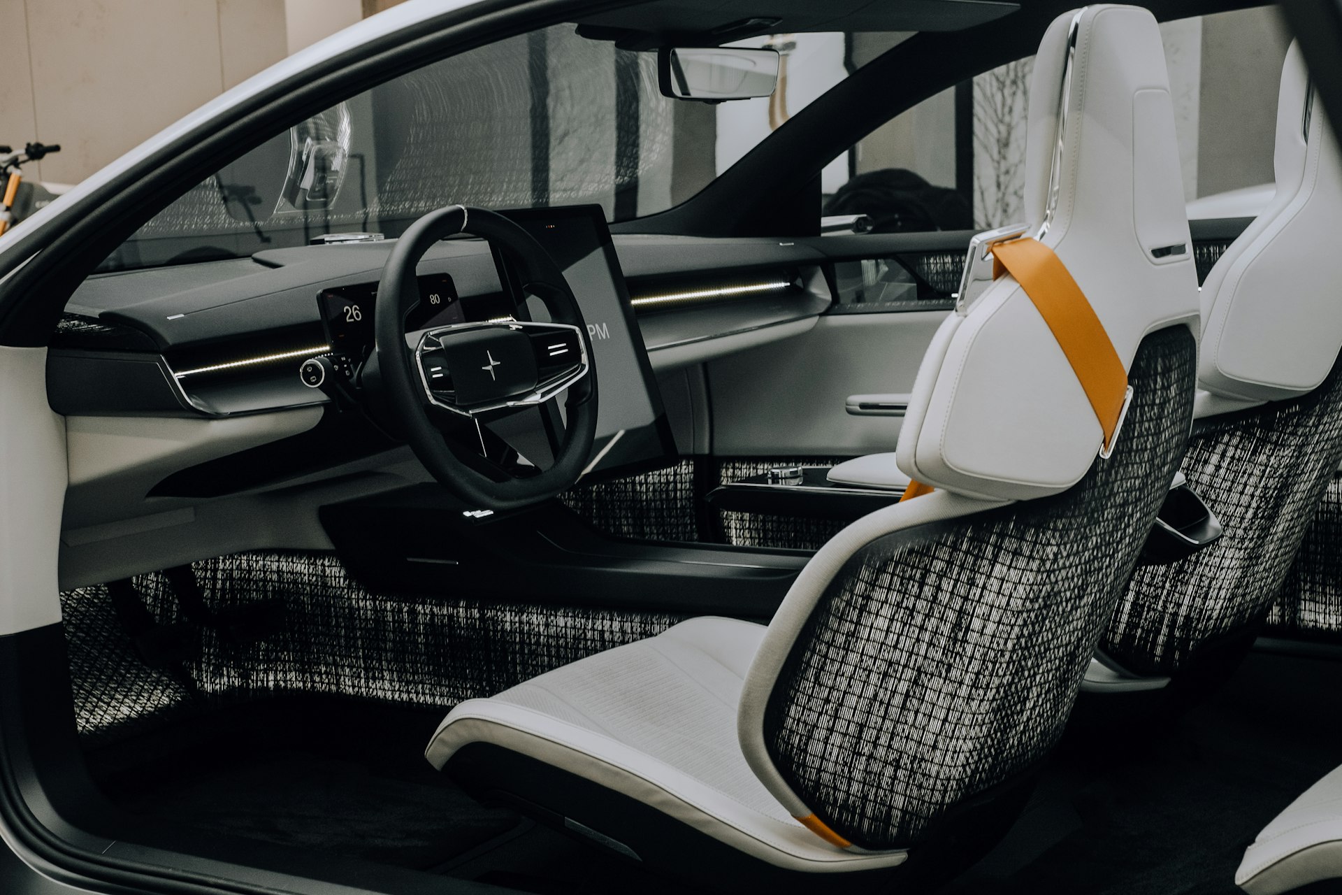 white and black steering wheel